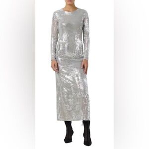 NOISY MAY Lucia Ghost Gray Silver Metallic Long Sleeve Body-Con Dress Jrs S NWT